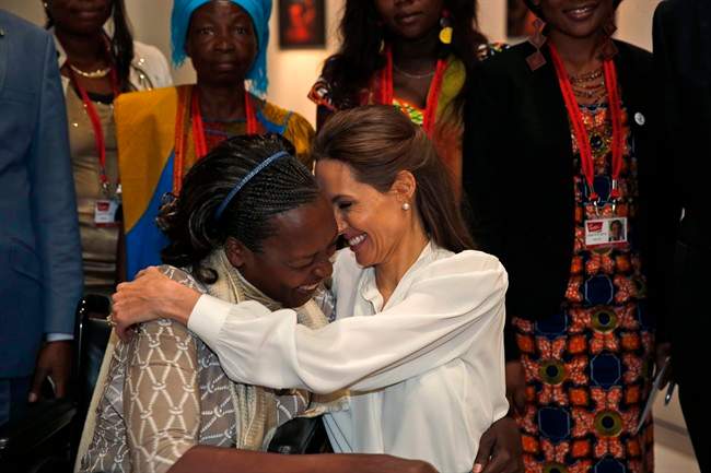 Angelina Jolie takes part in the End Sexual Violence in Conflict global summit in London.