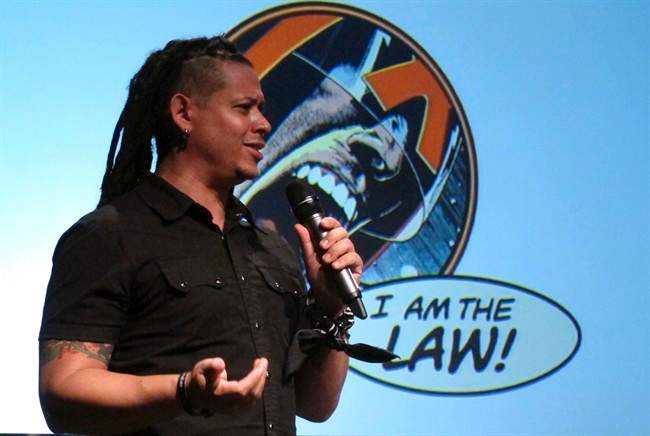 Morgan Marquis-Boire, a senior security researcher and technical adviser with University of Toronto-based Citizen Lab, speaks during a “cyber self-defense course”.