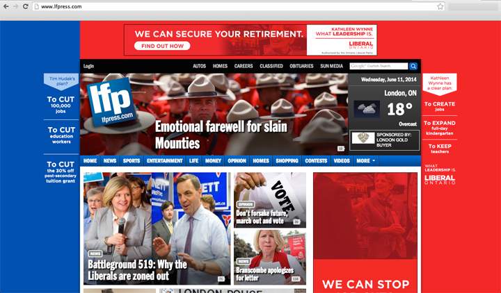 A screenshot circulated by the Tories showing Liberal ads online supposedly taken after the blackout was in effect.