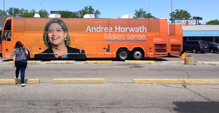 The NDP's campaign bus, dubbed "Easy Rider."