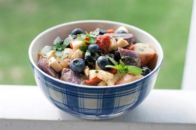 A potato salad with a patriotic - and tasty - side