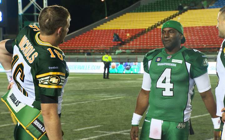 Matt Nichols leads Edmonton Eskimos over Saskatchewan Roughriders 19-14 at Friday at Mosaic Stadium.