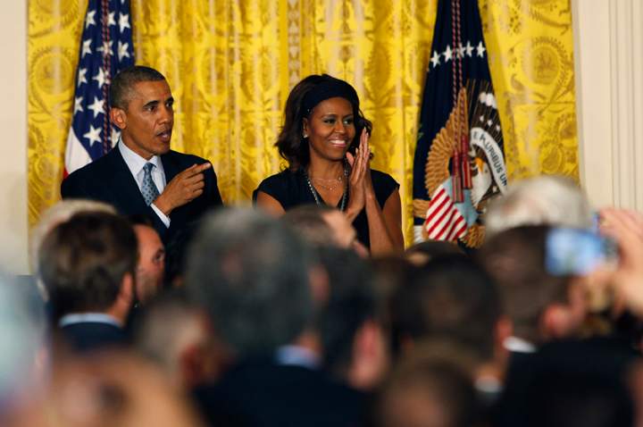U.S. President Barack Obama and first lady Michelle Obama host  a reception to observe LGBT Pride Month at the White House June 30, 2014 in Washington, DC. 