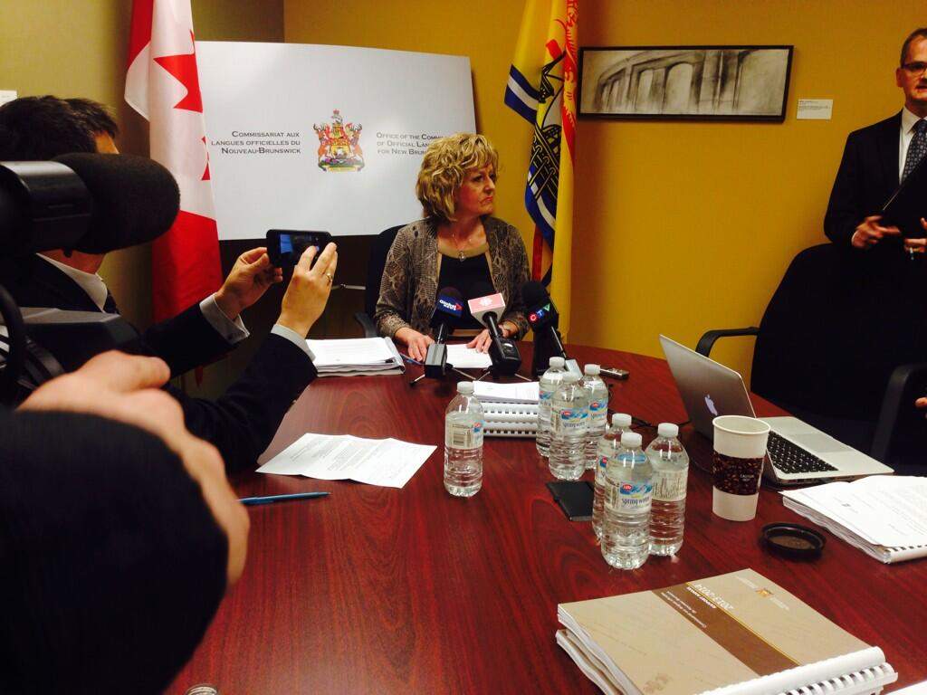 Languages Commissioner Katherine d'Entremont is seen here speaking to reporters in June 2014.