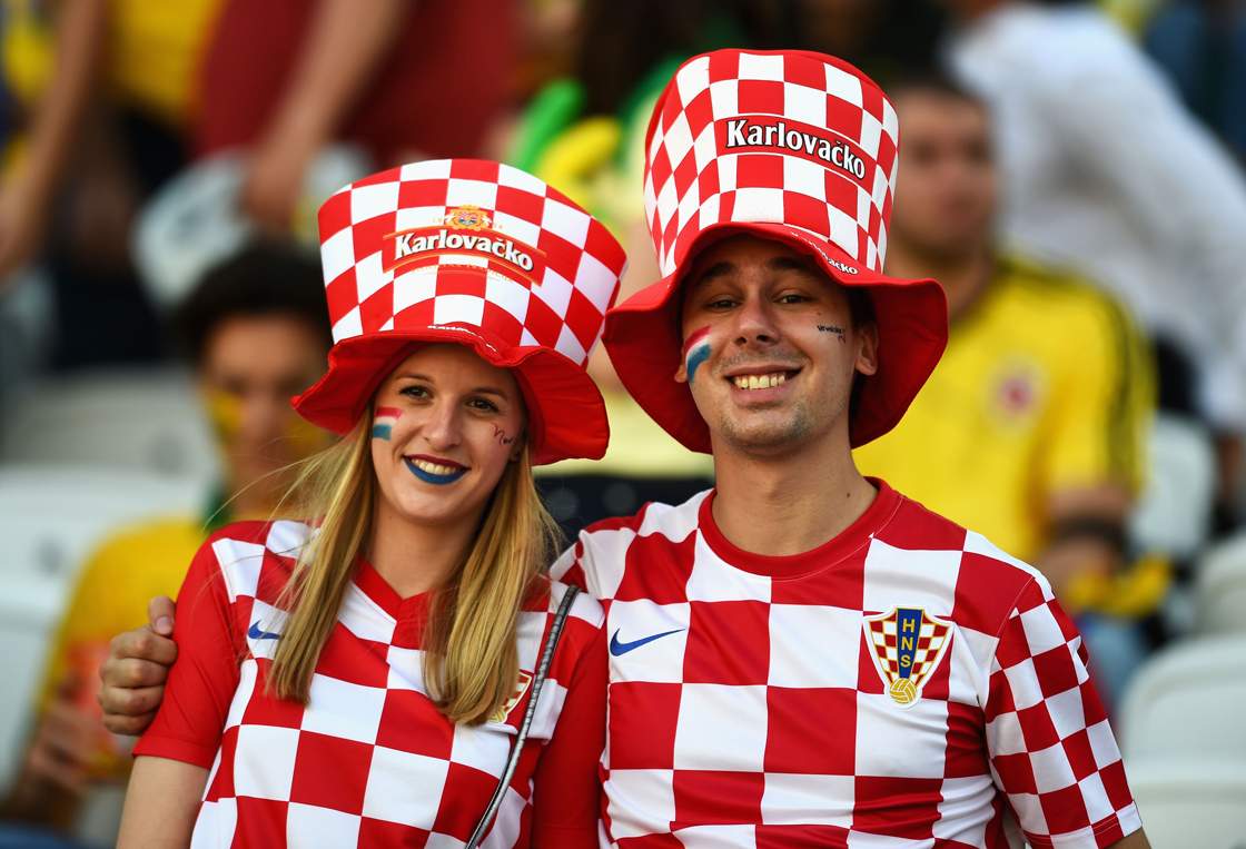 SAO PAULO, BRAZIL - JUNE 12: Croatia fans pose before the 2014 FIFA World Cup Brazil Group A match between Brazil and Croatia at Arena de Sao Paulo on June 12, 2014 in Sao Paulo, Brazil. (Photo by Buda Mendes/Getty Images)
