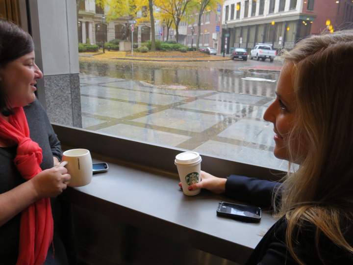 Starbucks  will have "Powermat Spots," designated
areas on tables and counters where customers can put their
smartphones and charge them wirelessly.