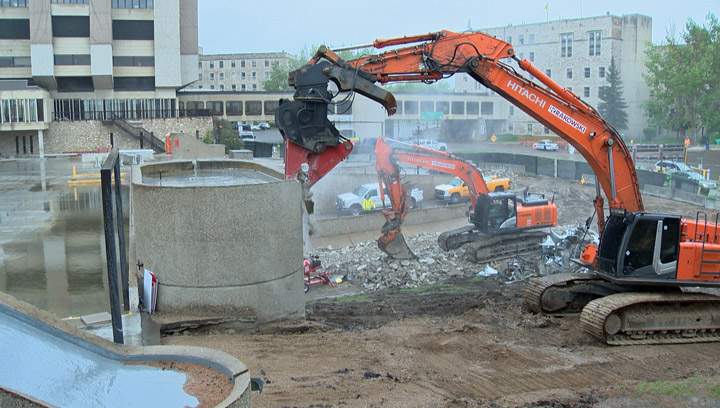Crews begin demolition to part of Royal University Hospital’s parkade to make room for the new Children’s Hospital of Saskatchewan.