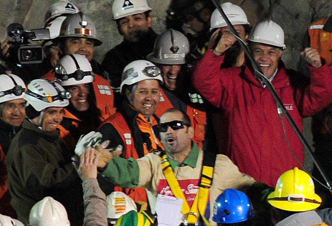 Mario Sepulveda is seen here moments after surfacing from a Chilean mine he and 32 others were trapped in for 69 days in 2010.
