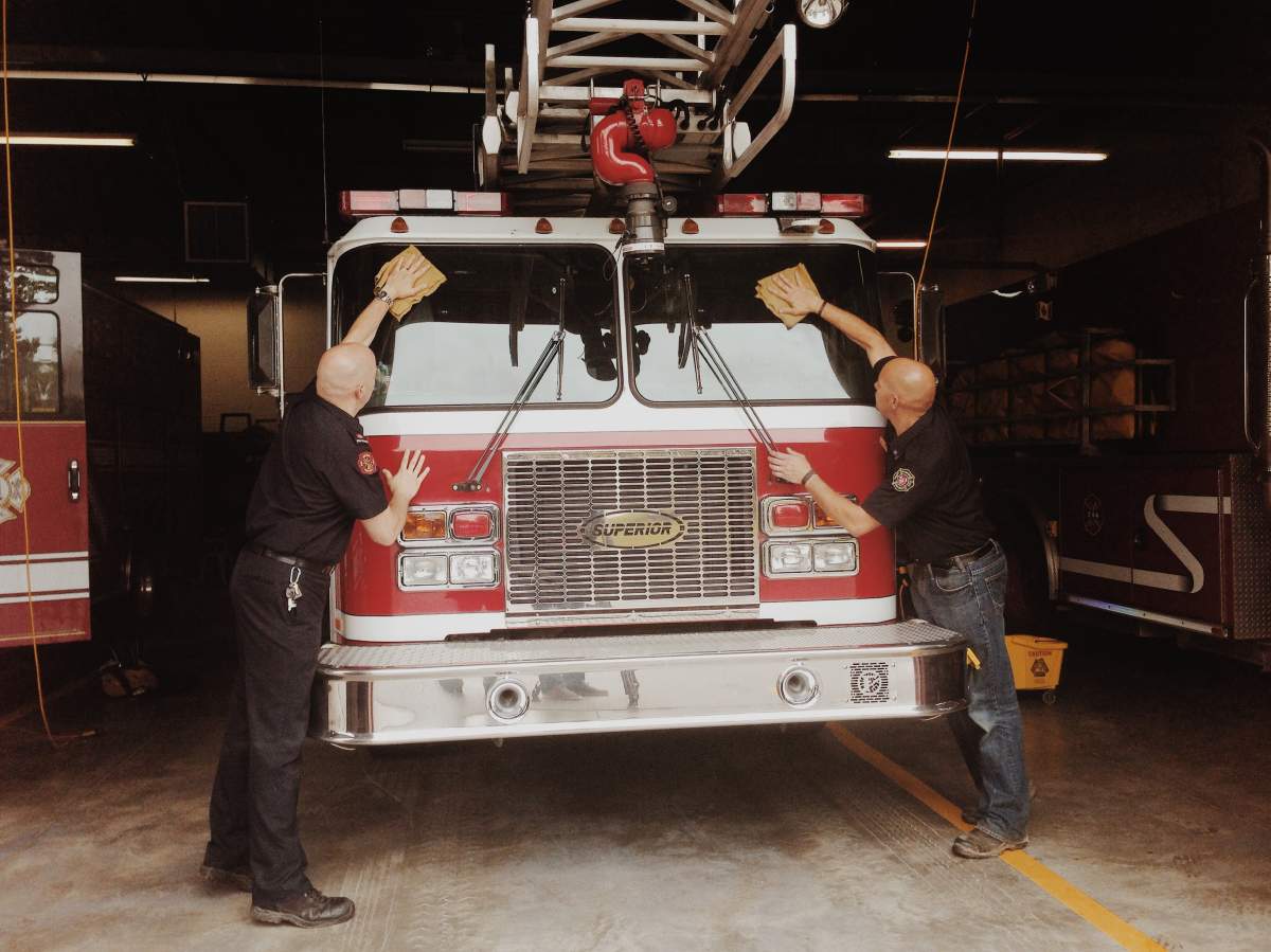 Ryan Wiebe, left, and Shawn Wiebe, right, are both volunteer firefighters.