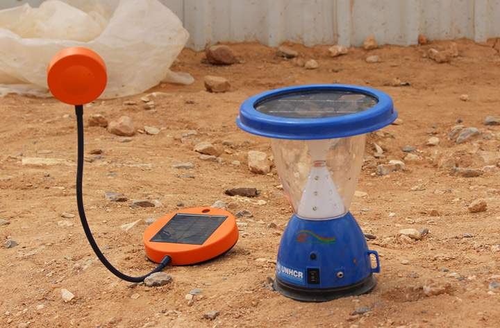 Solar lamp and lantern issued to refugees in Azraq Camp