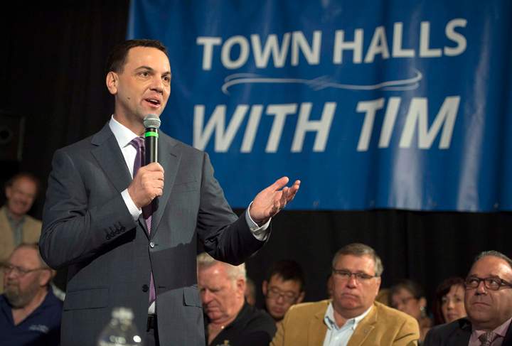 Ontario PC Leader Tim Hudak speaks during a campaign stop in Ajax, Ont. on Wednesday, June 4, 2014.