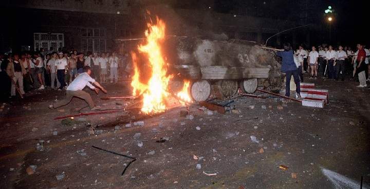 Photos taken by Jeff Widener during the Chinese government crackdown on protesters in Tiananmen Square 25 years ago this week.