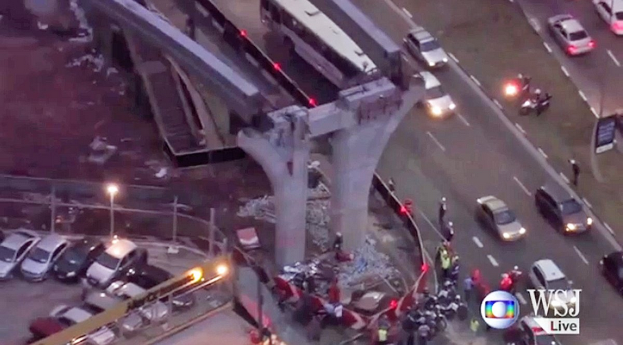 An aerial view of the a monorail construction accident that killed one in Brazil's Sao Paulo late Monday.