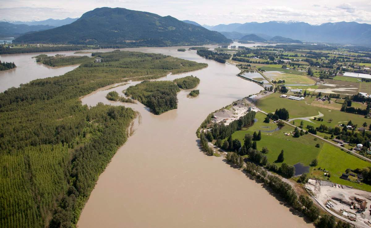 The swollen Fraser River is seen from the air near Chilliwack, B.C. Thursday, June 28, 2012.