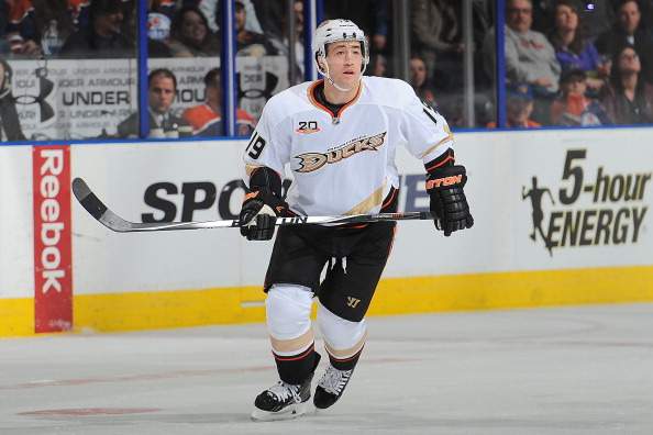 Stephane Robidas #19 of the Anaheim Ducks skates on the ice in a game against the Edmonton Oilers on April 6, 2014 at Rexall Place in Edmonton, Alberta, Canada.