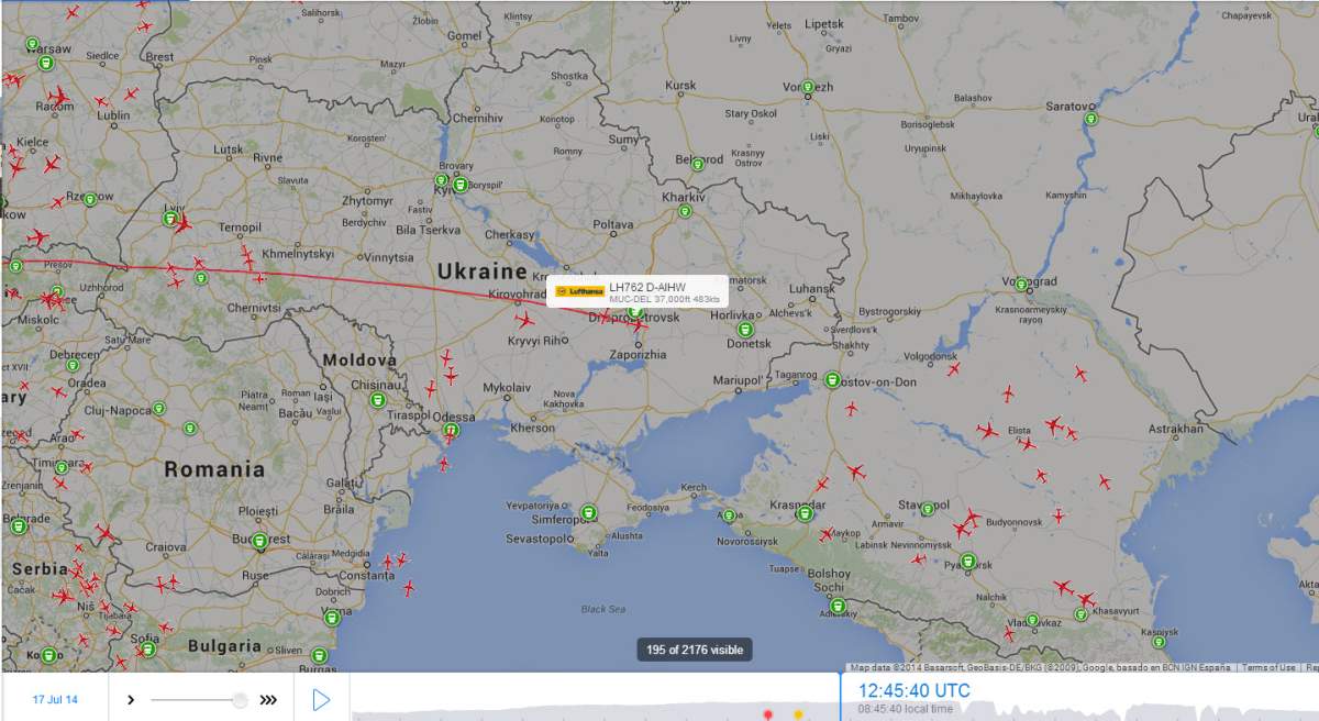 Planefinder.net shows that on July 17, an Air Canada flight operated by Lufthansa, flew south of Donetsk just 20 minutes before Malaysia Airlines MH17 was shot out of the sky.