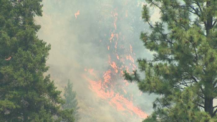 Flames racing up Apex Mountain in July 2014.