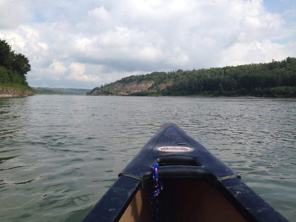 Canoeing down the North Saskatchewan River. 
