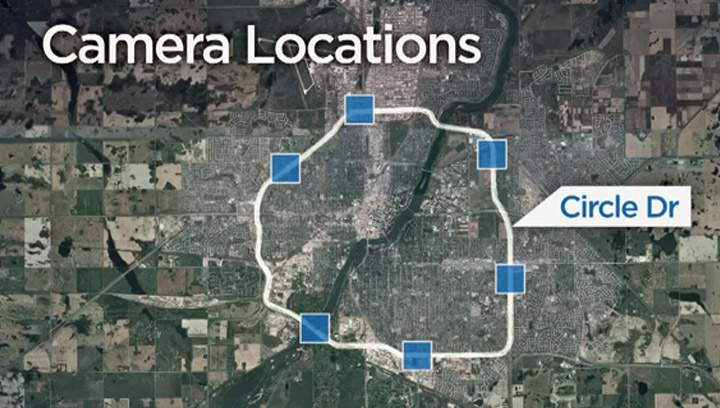 Locations along n Circle Drive where posts will be installed for a photo radar camera.