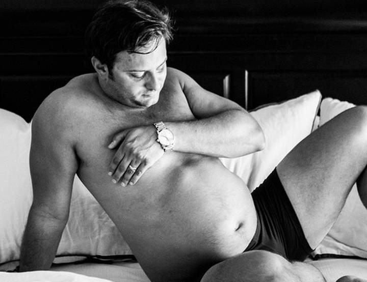 What do you do if your pregnant wife refuses to get maternity photos taken? Well, you hire a photographer and take her place, naturally. 
