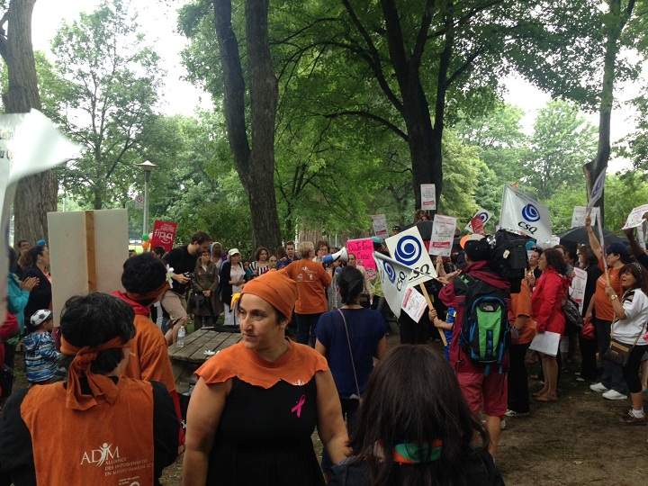 Quebec home daycare workers protest in Parc Lafontaine on July 7, 2014.