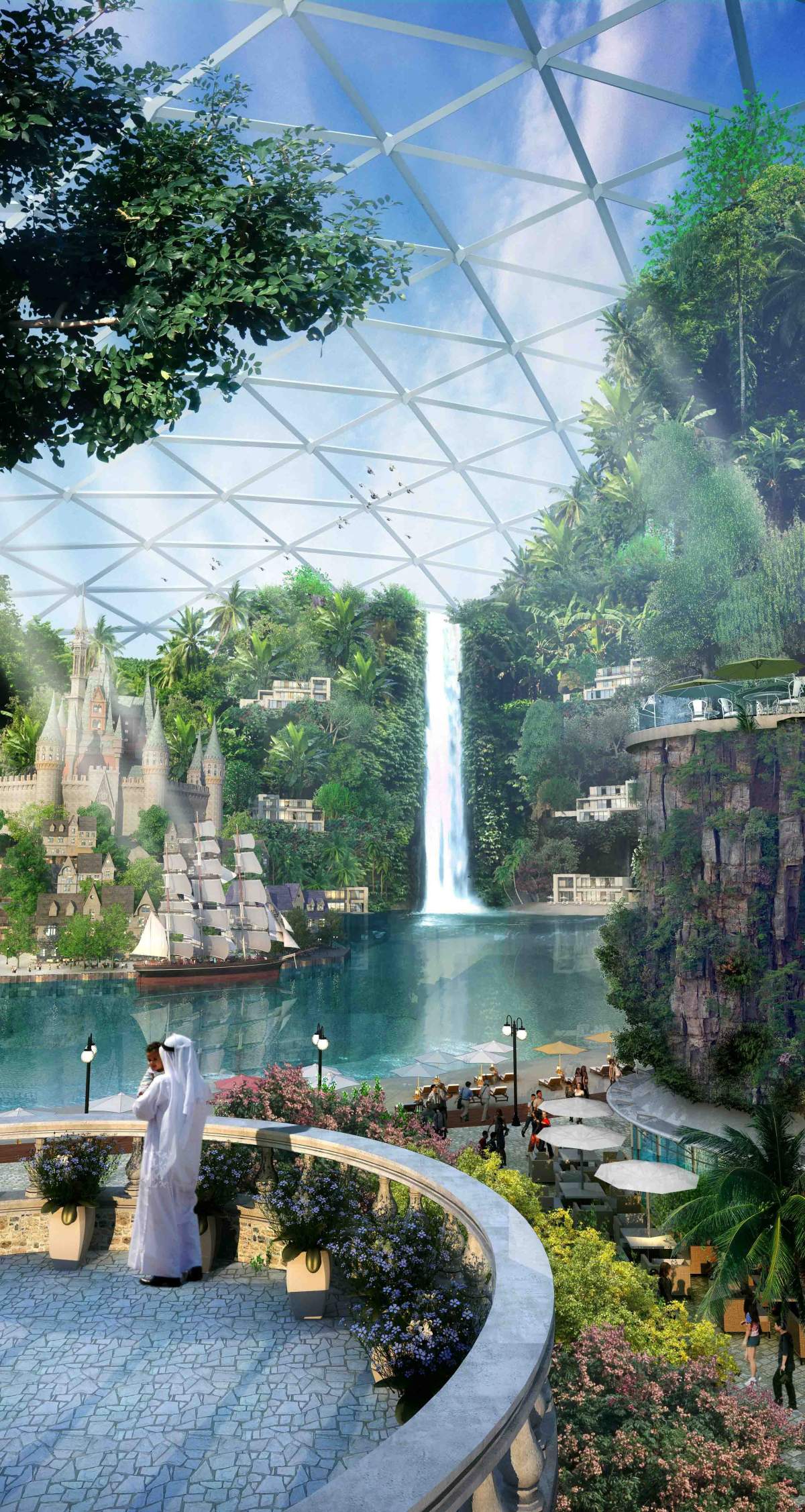 This image provided by Dubai Holding on Saturday July 5, 2014, shows an artist rendition of their planned Mall of the World project that will include an 8 million square foot (743,224 square meter) mall, a climate-controlled street network, a theme park covered during the scorching summer months and 100 hotels and serviced apartments. Dubai Holding, a conglomerate controlled by the emirate’s ruler, is developing the complex. It gave no details on the cost or the completion date.