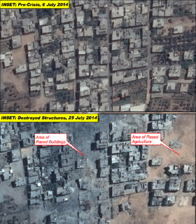 Before and after satellite images of destruction in the Gaza Strip.