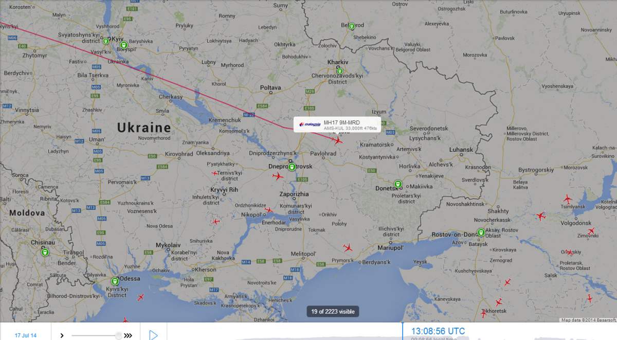 The route of MH17 on July 17.