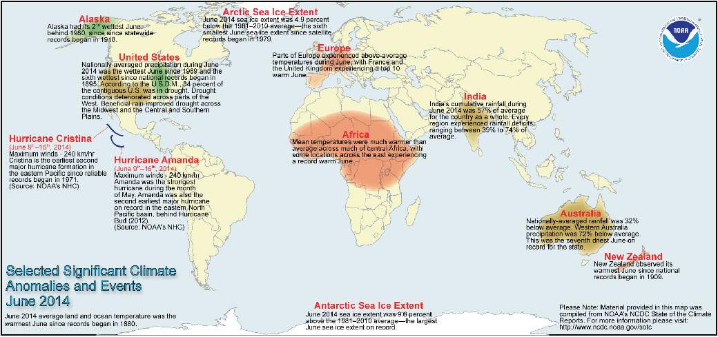 Highlighted climate anomalies and events from NOAA.