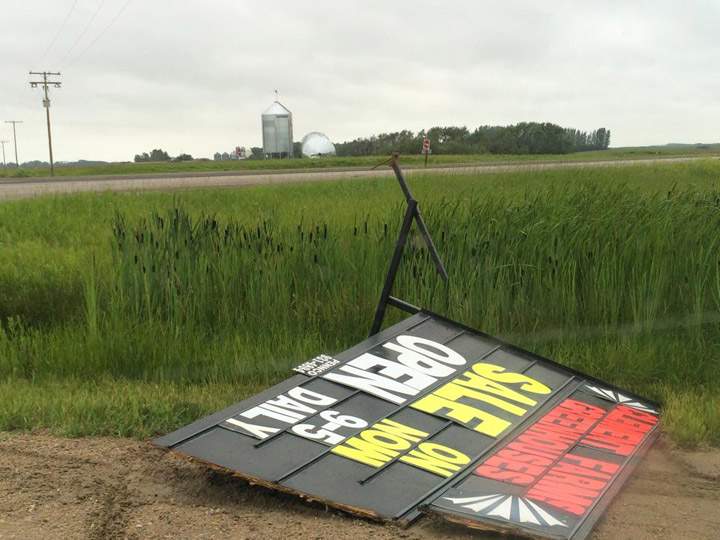 Blown over sign south of Saskatoon