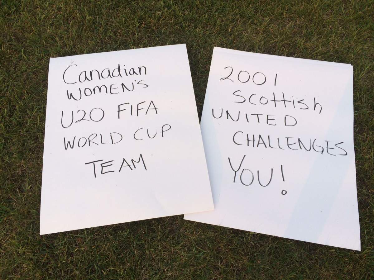 The 2001 Scottish United girls soccer team in Edmonton takes part in the ALS Ice Bucket Challenge. Aug. 14, 2014