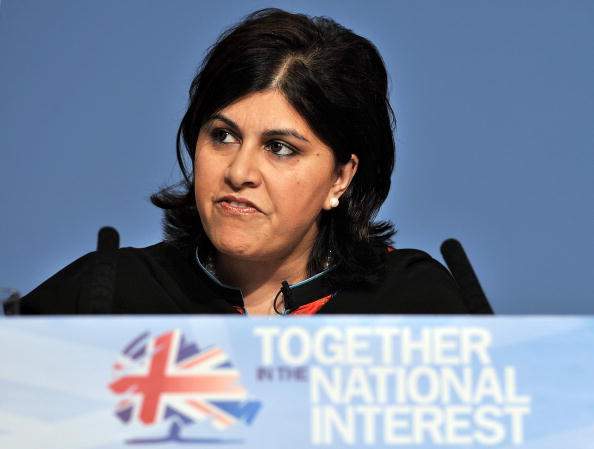 Sayeeda Warsi delivers a speech during the first day of the Conservative conference at the International Convention Centre in Birmingham, central England, on October 3, 2010.
