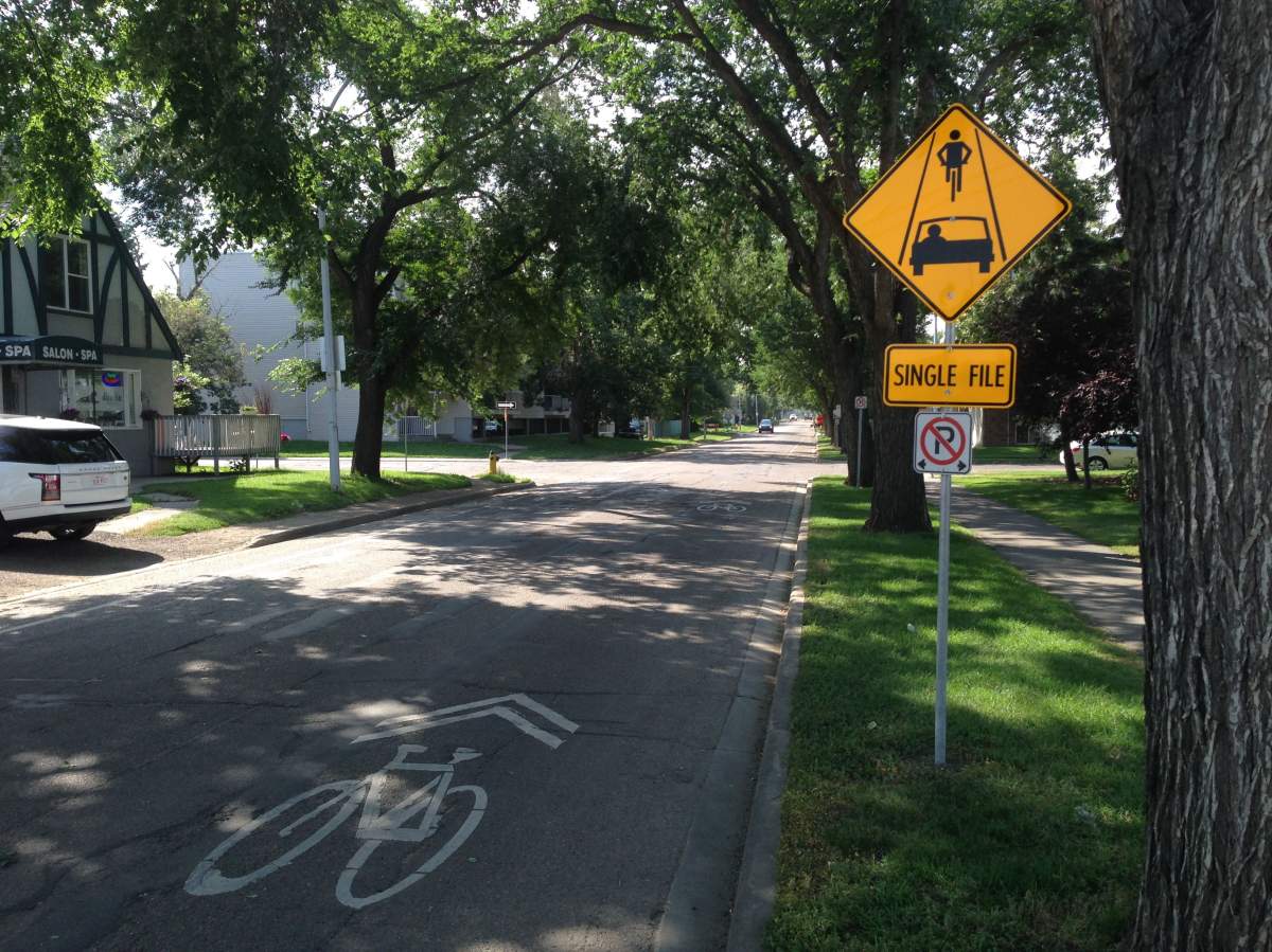 File photo of a bike lane along 106 Street in Edmonton.