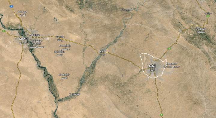 The Pentagon says two U.S. fighter jets dropped bombs on Islamic militants in Iraq towing artillery outside Irbil near U.S. personnel.