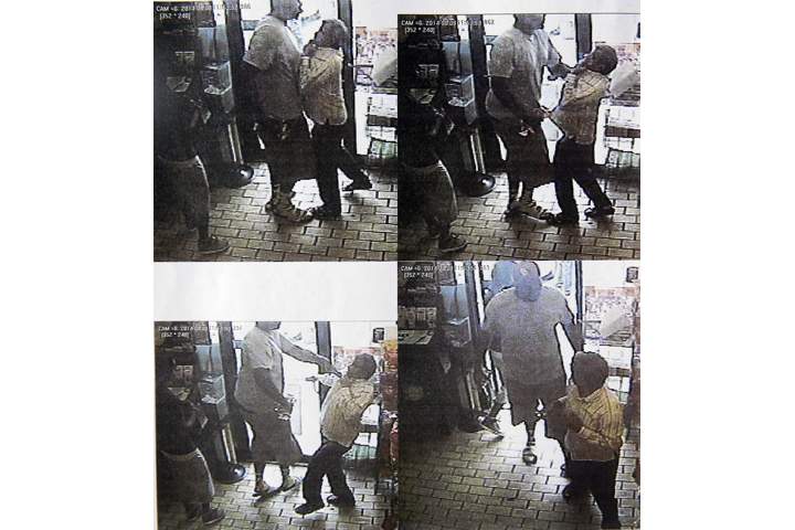 These images provided by the Ferguson Police Department show security camera footage from a convenience store in Ferguson, Mo., on Aug. 9, 2014, the day that Michael Brown was fatally shot by a police officer. A report released Friday, Aug. 15, 2014, by Ferguson Police Chief Thomas Jackson says the footage shows a confrontation between Brown and an employee at the store. (Ferguson Police Department)