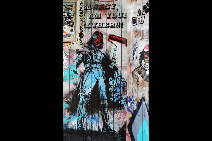 Stenciled graffiti in Friedrichshain.