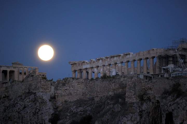 Supermoon rises over Athens, Greece on August 10, 2014.