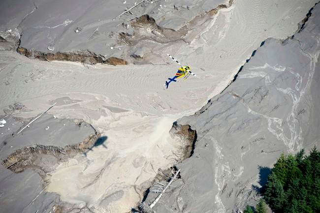 FILE PHOTO: A aerial view shows the damage caused by a tailings pond breach near the town of Likely, B.C. Tuesday, August, 5, 2014. The pond which stores toxic waste from the Mount Polley Mine had its dam break on Monday spilling its contents into the Hazeltine Creek causing a wide water-use ban in the area. THE CANADIAN PRESS/Jonathan Hayward.