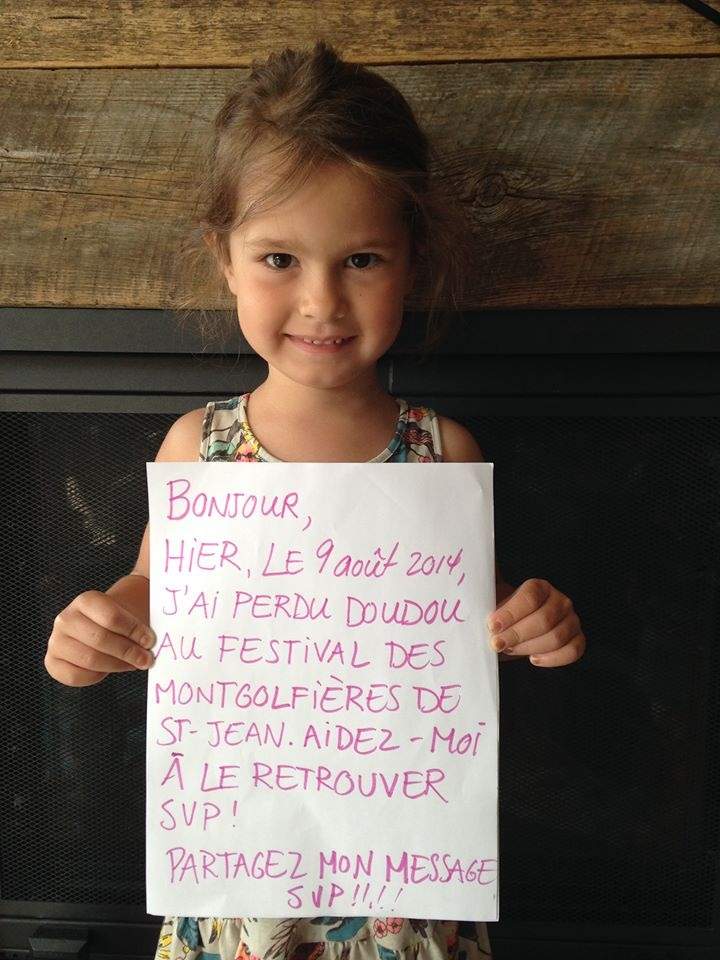 A young girl has taken to social media to find her missing stuffie after losing it at the International Balloon Festival of Saint-Jean-sur-Richelieu in Quebec.