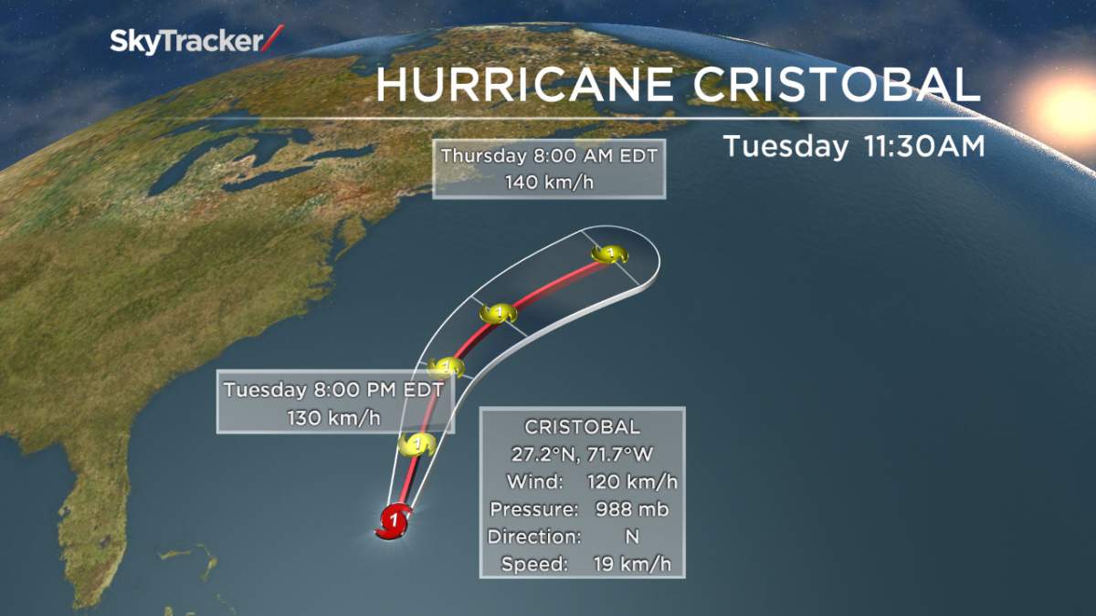 The forecast track for Hurricane Crisotbal.