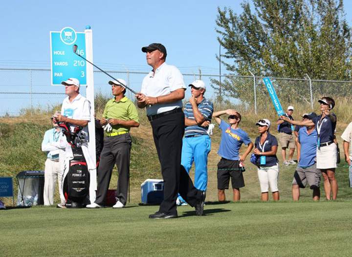 Rocco Mediate tees off on the 16th hole at the inaugural Shaw Charity Classic. 