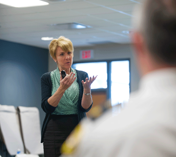 Dr. Lorie Fridell delivering Fair and Impartial Policing training to police officers, managers and community members at Toronto Police College.