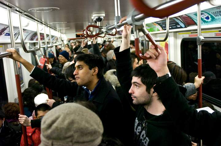 Commuters face congestion at the Bloor-interchange platform during rush hour on Monday, Feb. 4, 2013.