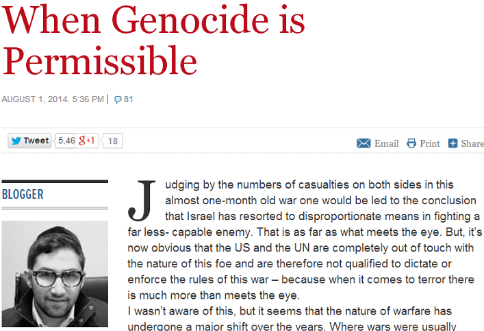 Yochanan Gordon's blog post on the Times of Israel website was removed Friday for breaching the website's editorial guidelines. It was online long enough to cause widespread condemnation on social media. 