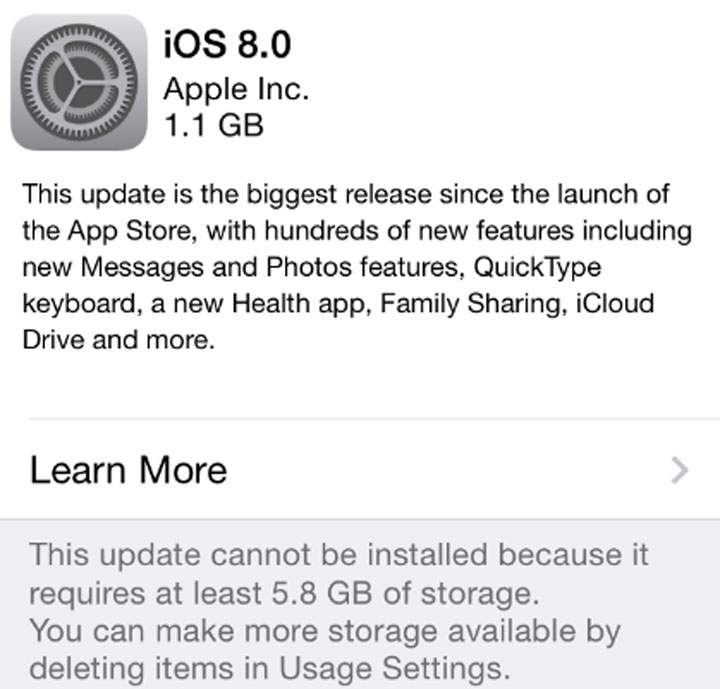 Apple sued for making iOS 8 update too big - image
