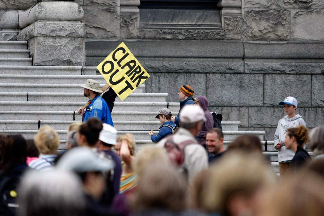 Parents, teachers and politicians rally for B.C. education dubbed "Christy's Class" during a teach-in on the B.C. Legislature lawn in Victoria, B.C., September 2, 2014 during what should have been the first day of classes across the province. 