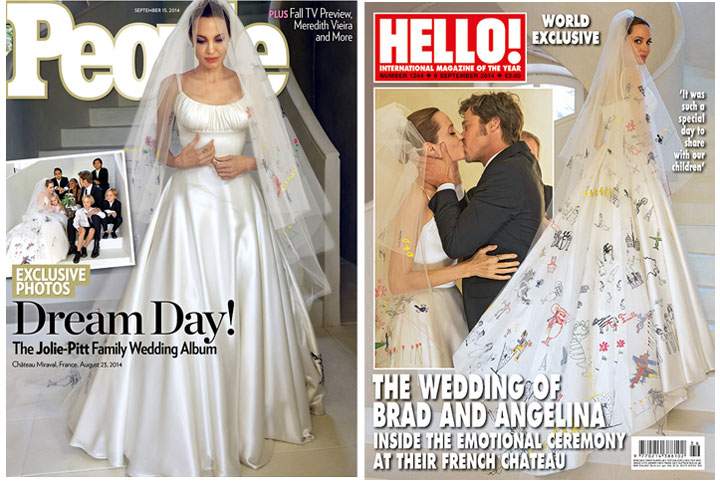 Angelina Jolie and Brad Pitt shared wedding photos with People and HELLO! magazines.