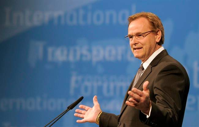 Rob Merrifield delivers a speech at the International Transport Forum in Leipzig, Germany, on May 26, 2010. Premier Jim Prentice shook up Alberta's trade offices Wednesday, hiring Conservative MP Rob Merrifield and tossing overboard Gary Mar, former premier Alison Redford's Asia representative. 