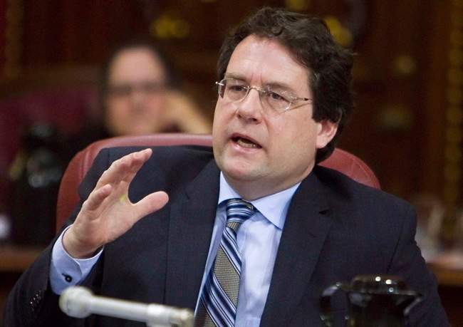 Former Quebec Minister Bernard Drainville speaks at a legislature committee studying the proposed Quebec Charter of Values Friday February 7, 2014 in Quebec City. 