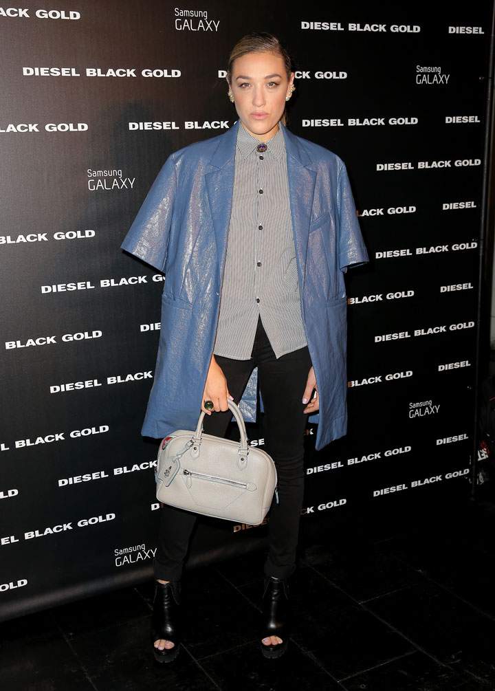 Mia Moretti poses backstage at the Diesel Black Gold